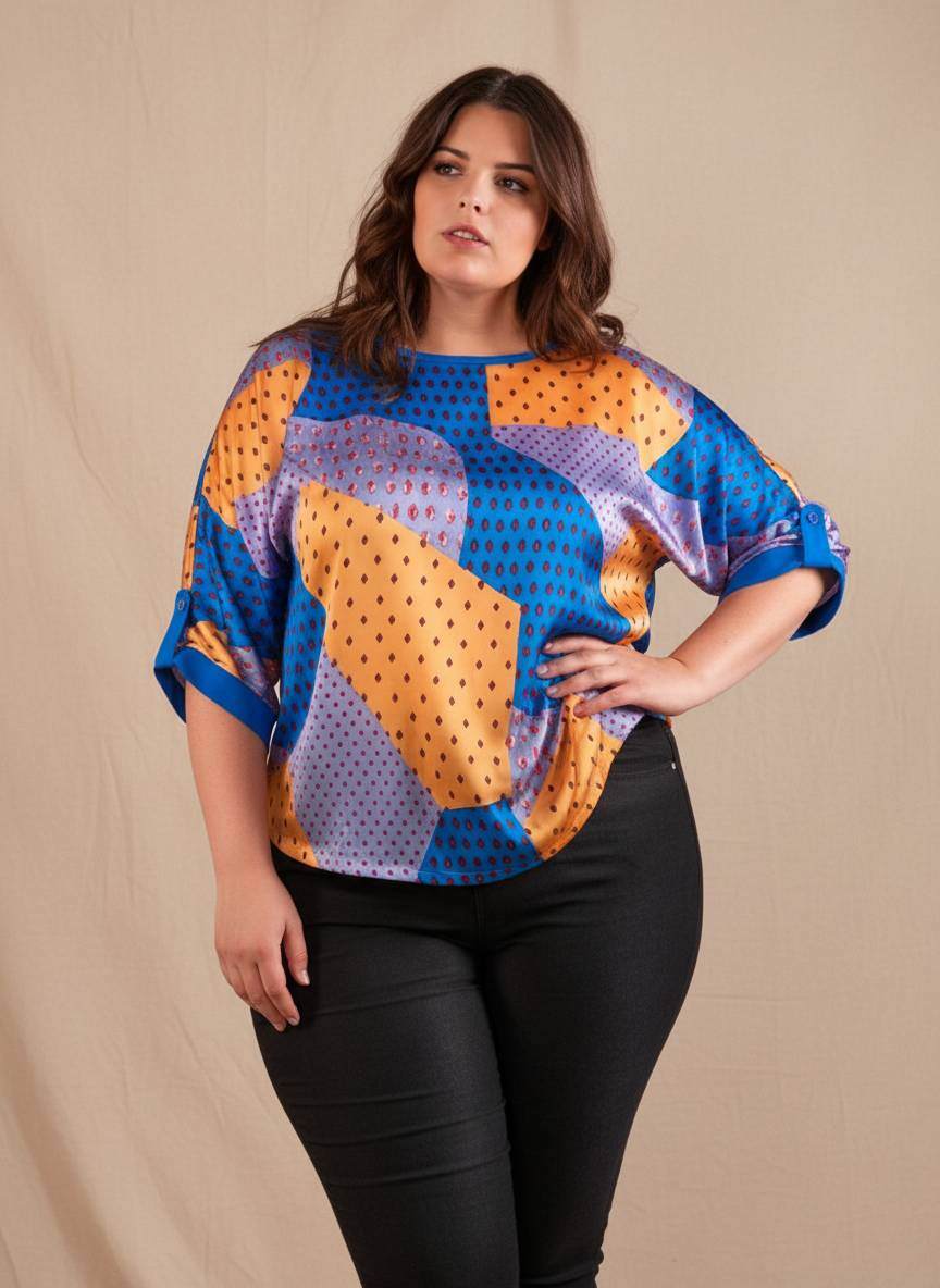 Grossiste Pomme Rouge Paris - Blouse soyeuse grande taille imprimé jaune