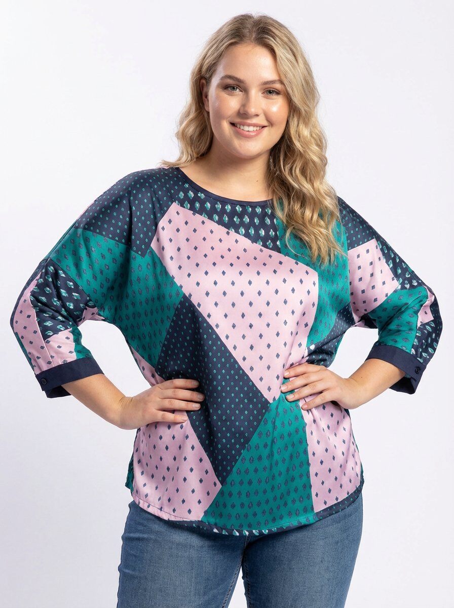 Grossista Pomme Rouge Paris - Blusa setosa taglia grande con stampa blu
