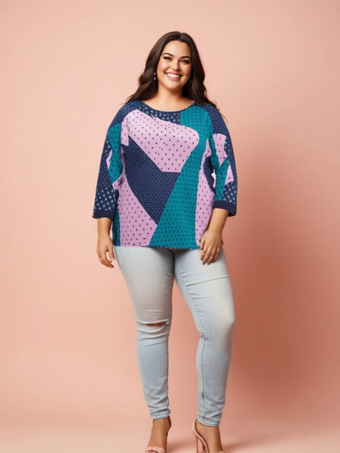 Großhändler Pomme Rouge Paris - Seidige blaue bedruckte Bluse (C6111)