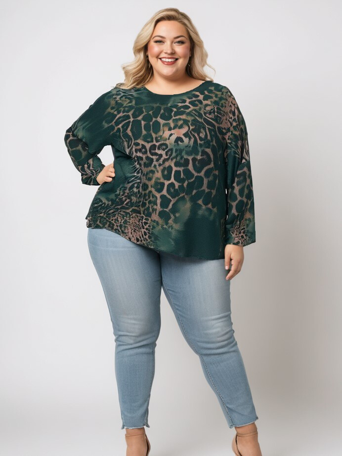Großhändler Pomme Rouge Paris - Grüne Leopardenmusterbluse (T7179A)