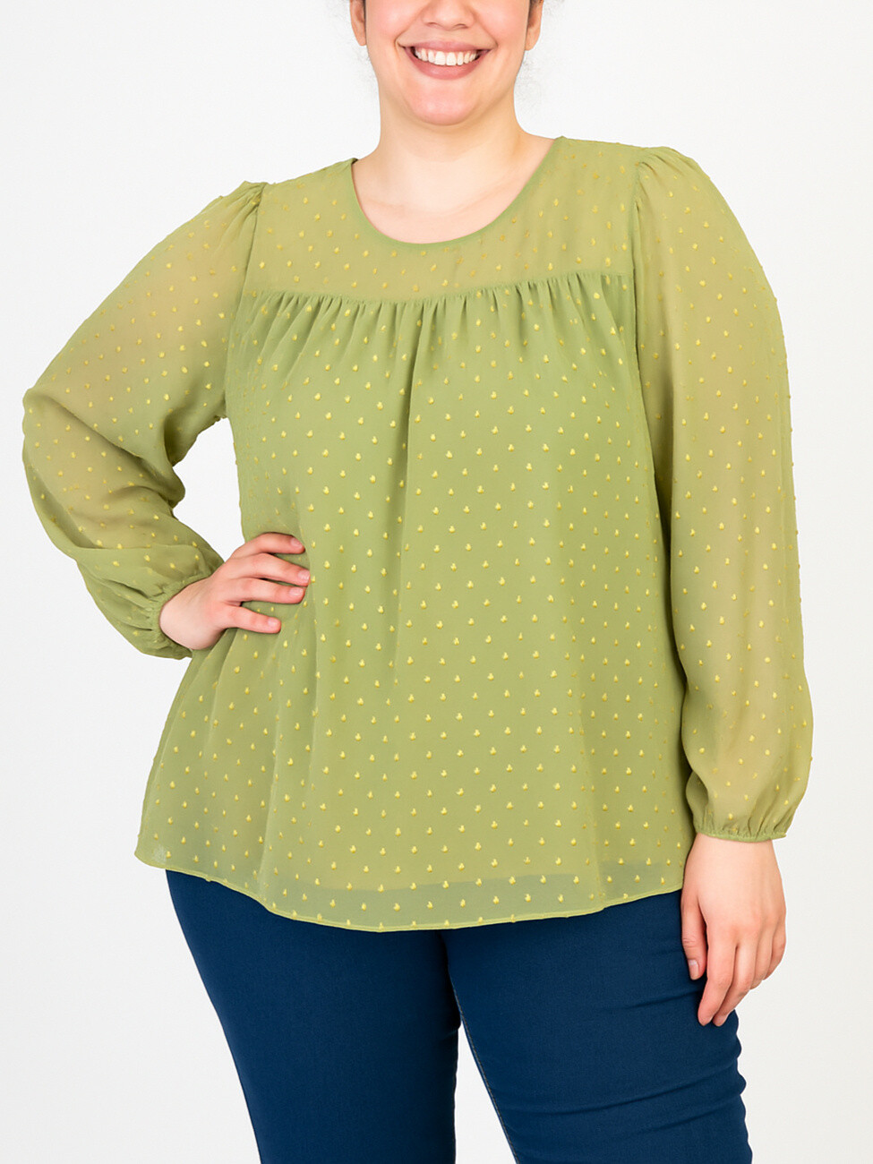 Grossiste Pomme Rouge Paris - Blouse plumetis grande taille (C6579)