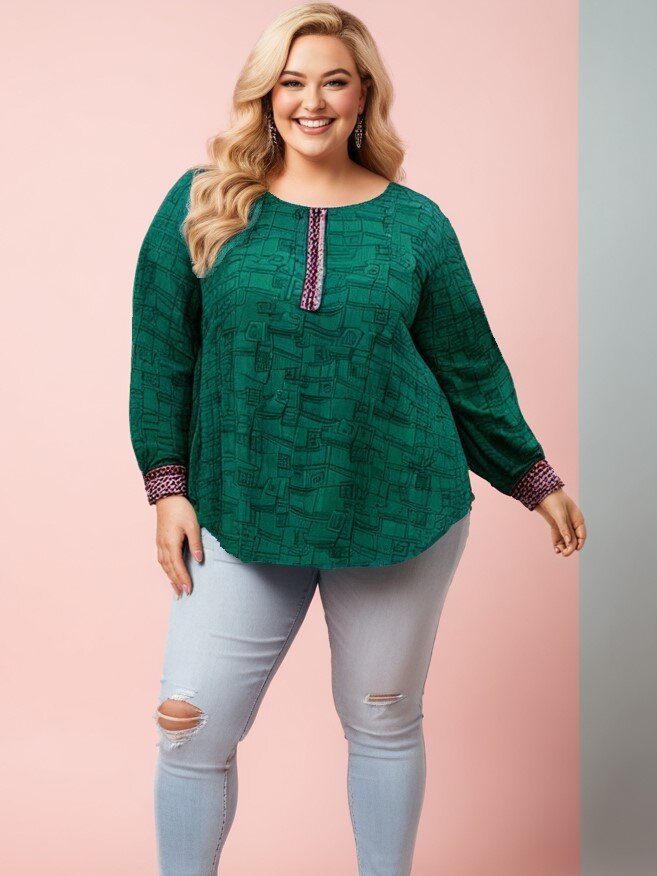 Mayorista Pomme Rouge Paris - Blusa verde texturizada de talla grande (C6239)