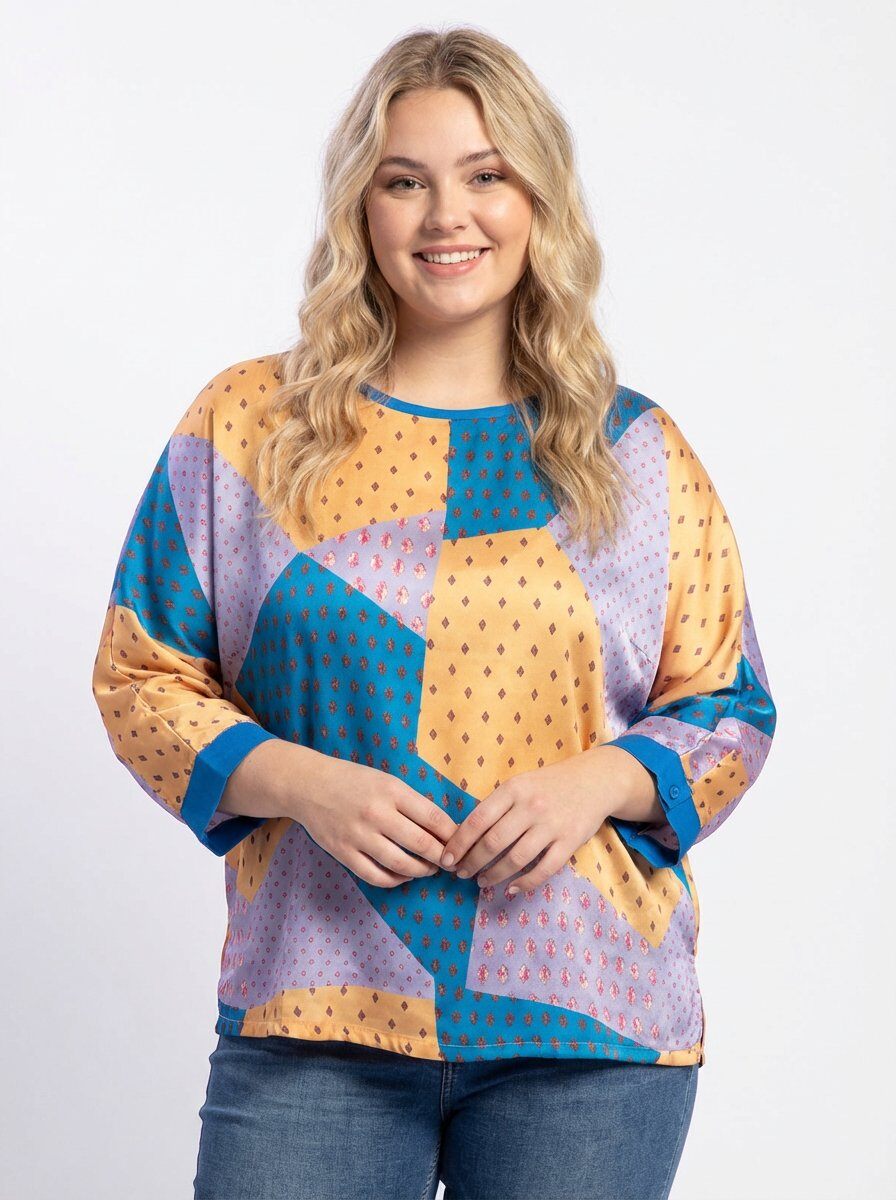 Grossiste Pomme Rouge Paris - Blouse soyeuse grande taille imprimé jaune