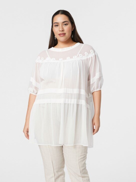 Großhändler Pomme Rouge Paris - Top + Bluse mit großen Stickereien in Übergröße (C6563)
