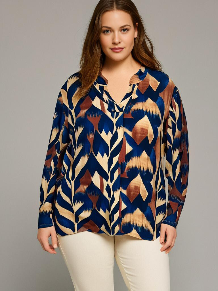 Grossiste Pomme Rouge Paris - Blouse grande taille imprimé bleu (TCL11)