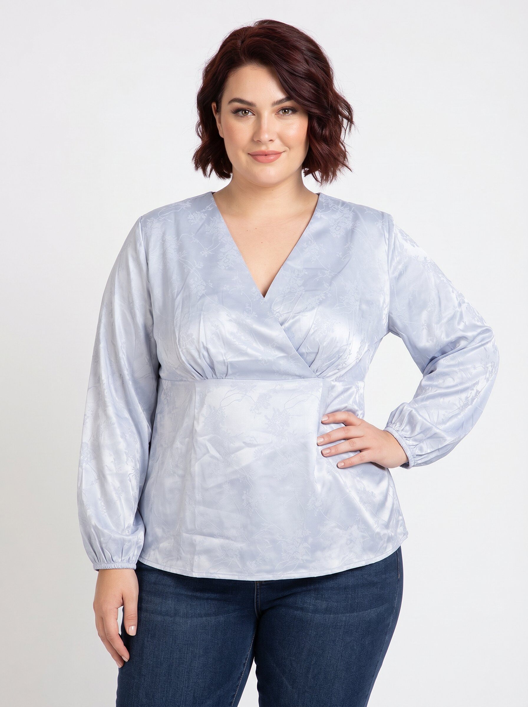 Grossista Pomme Rouge Paris - Blusa incrociata taglia grande con stampa grigia