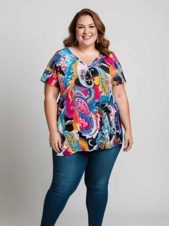 Großhändler Pomme Rouge Paris - Schwarze bedruckte Bluse in Übergröße (C6569)