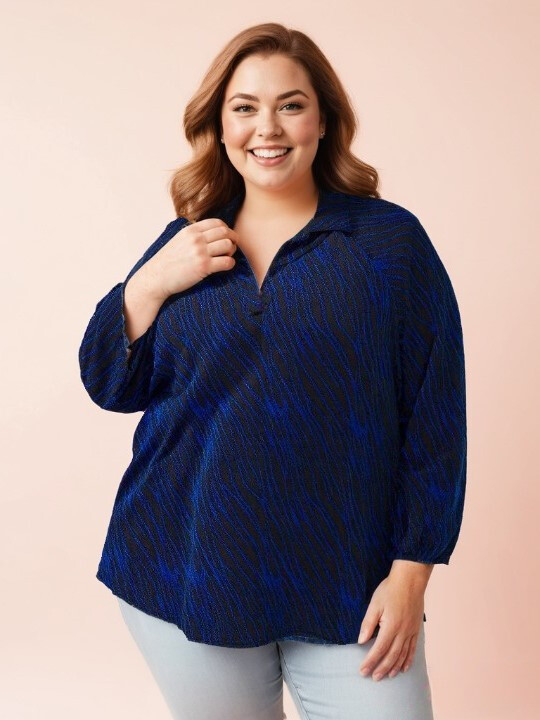 Grossiste Pomme Rouge Paris - Chemisier imprimé bleu (T3748)