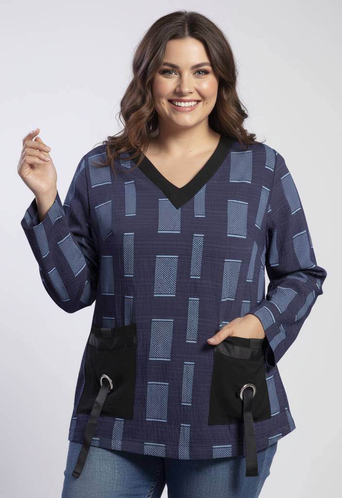 Grossiste Pomme Rouge Paris - Blouse imprimé bleu (C6138)