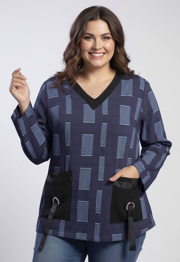 Wholesaler Pomme Rouge Paris - Blue Print Blouse (C6138) Wholesaler Pomme Rouge Paris - Blue Print Blouse (C6138)