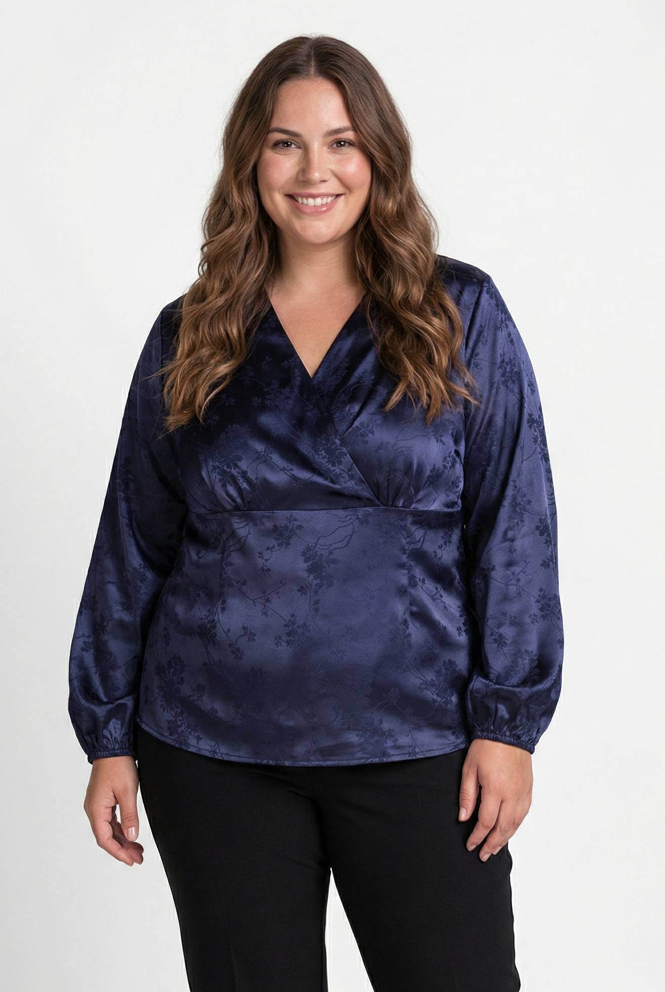 Grossiste Pomme Rouge Paris - Blouse cache cœur grande taille imprimé bleu