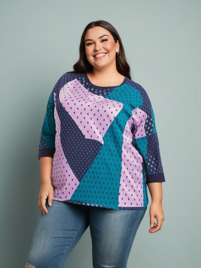 Grossiste Pomme Rouge Paris - Blouse soyeux imprimé bleu (C6111)