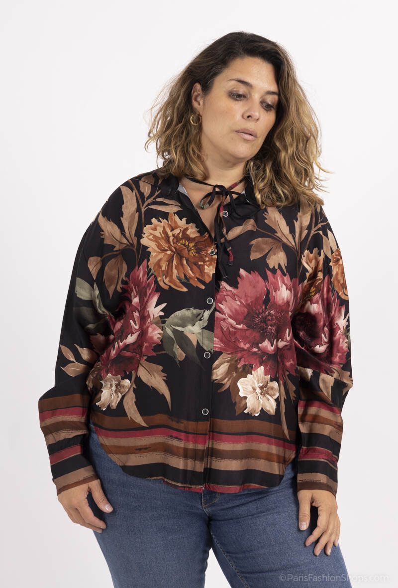Mayorista Pomme Rouge Paris - Camisa estampada negra sedosa (TB39004)