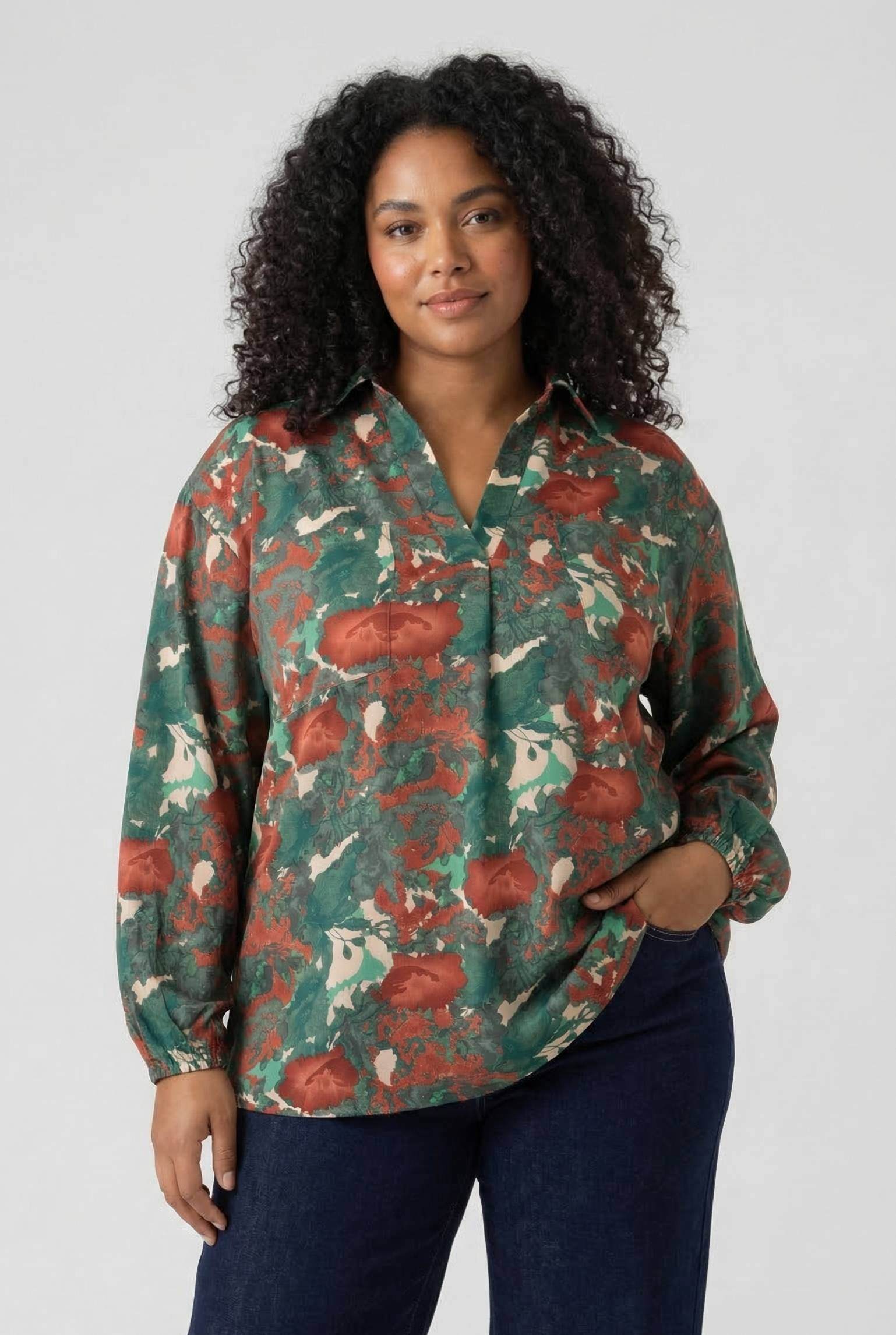 Grossiste Pomme Rouge Paris - Chemise grande taille imprimé vert (PC6632)