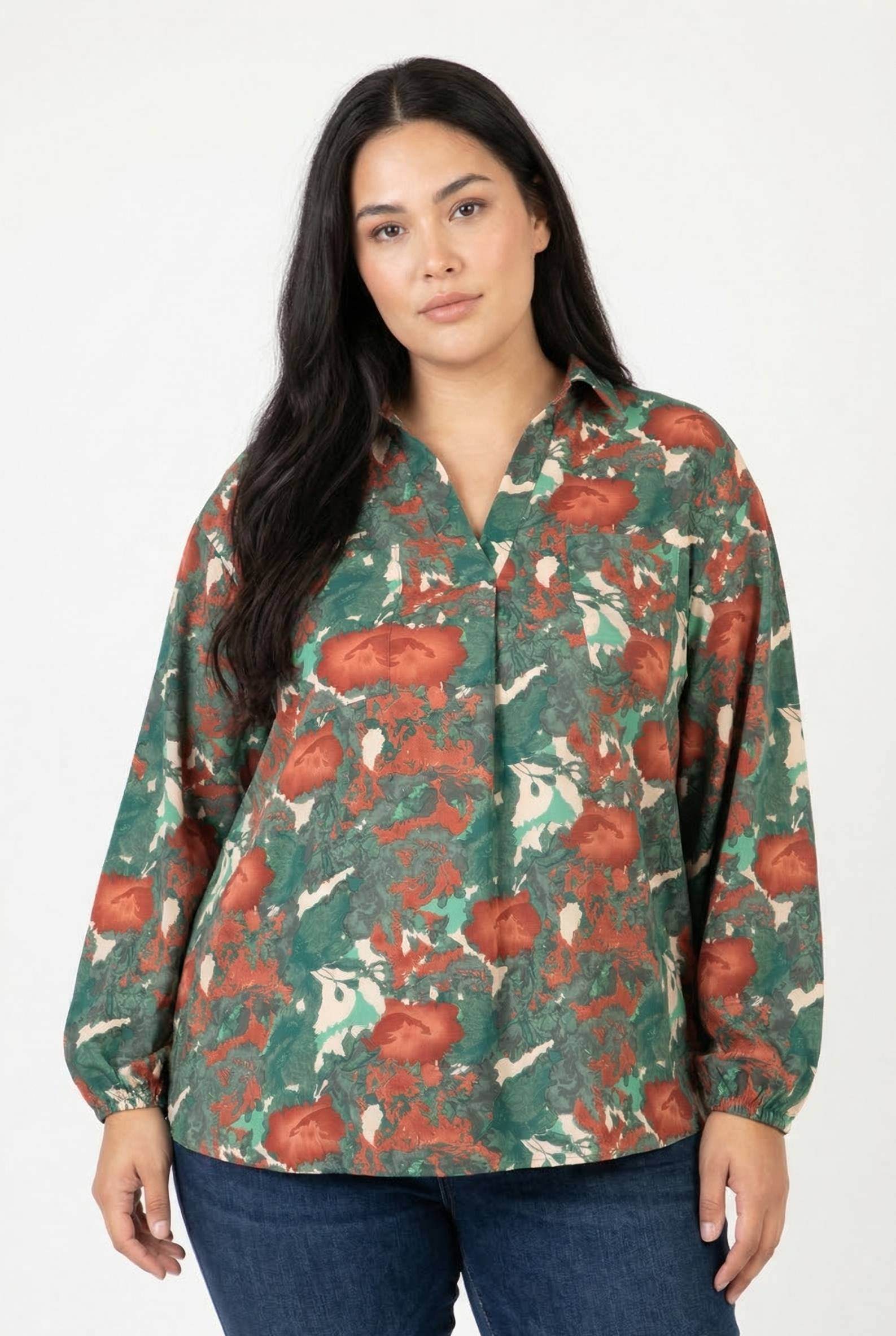 Grossiste Pomme Rouge Paris - Chemise grande taille imprimé vert (PC6632)