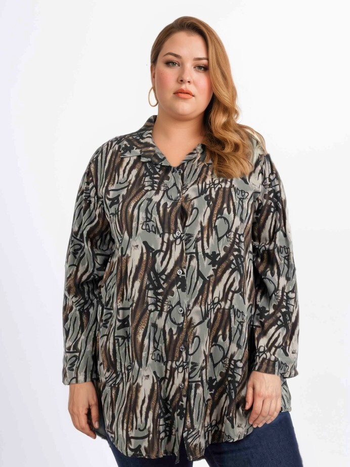Grossiste Pomme Rouge Paris - Chemise imprimé léopard kaki (T1265)