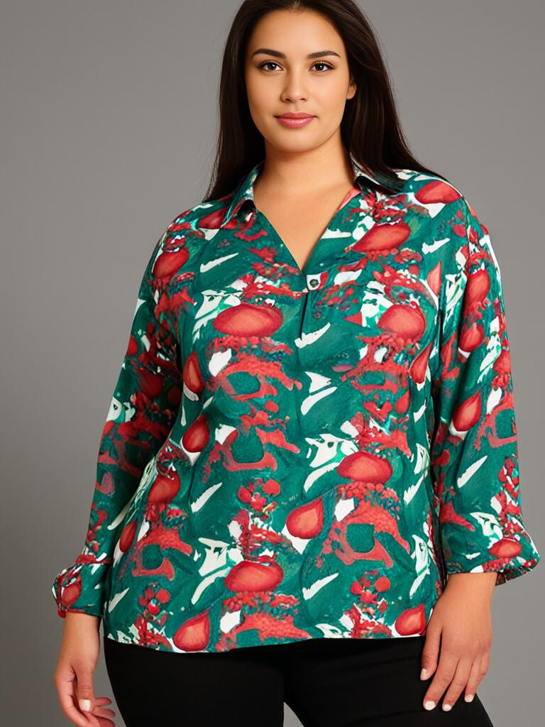 Grossiste Pomme Rouge Paris - Chemise grande taille imprimé vert (CA6632)