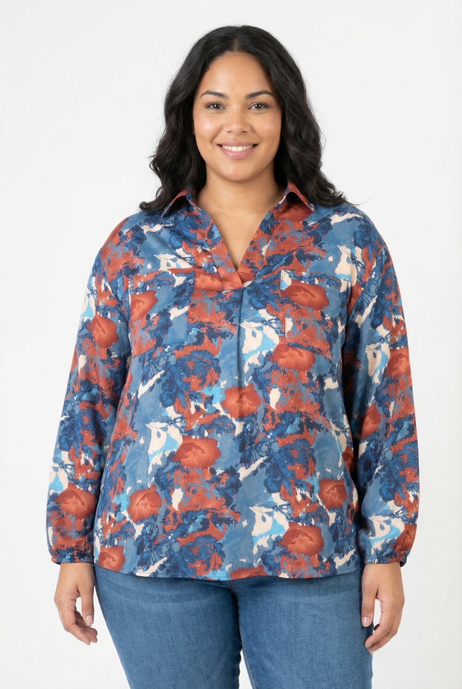 Grossiste Pomme Rouge Paris - Chemise grande taille imprimé bleu (PC6632)