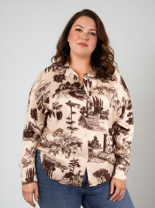 Grossiste Pomme Rouge Paris - Chemise soyeux imprimé marron (TA39004)