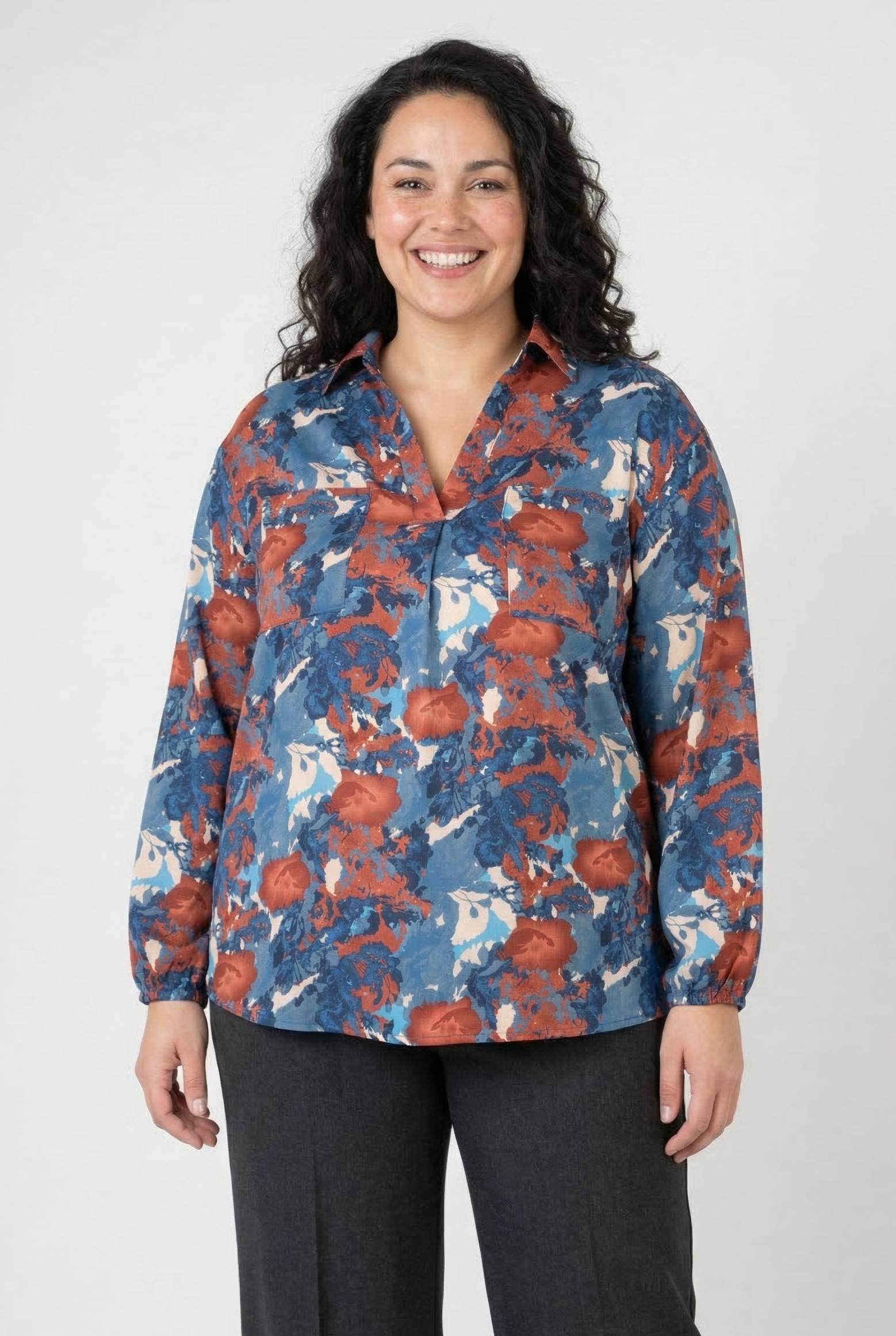 Grossiste Pomme Rouge Paris - Chemise grande taille imprimé bleu (PC6632)