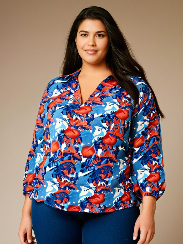 Grossiste Pomme Rouge Paris - Chemise grande taille imprimé bleu (CA6632)