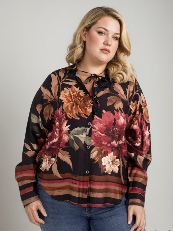 Grossiste Pomme Rouge Paris - Chemise soyeux imprimé noir (TB39004)