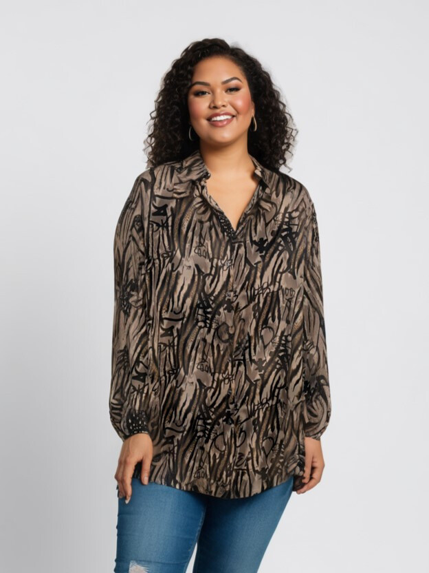 Grossiste Pomme Rouge Paris - Chemise imprimé léopard taupe (T1265)