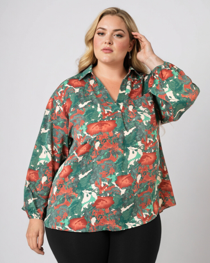 Grossiste Pomme Rouge Paris - Chemise grande taille imprimé vert (CA6632)