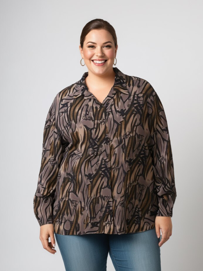 Großhändler Pomme Rouge Paris - Taupe Leopardenmusterhemd (T1265)