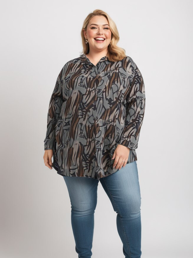 Großhändler Pomme Rouge Paris - Leopardenmuster Khaki Hemd (T1265)