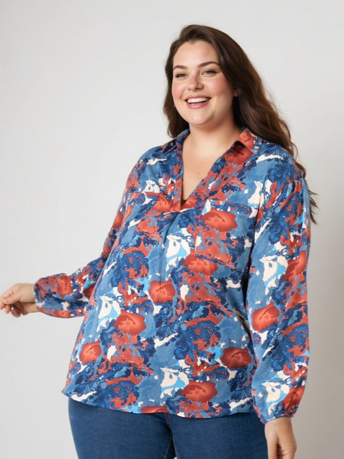 Grossista Pomme Rouge Paris - Grande camicia stampata blu (CA6632)