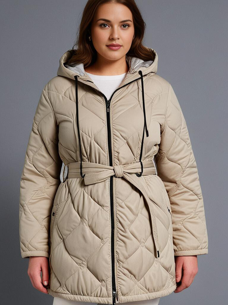 Grossiste Pomme Rouge Paris - Doudoune fendue avec ceinture beige (T3020)