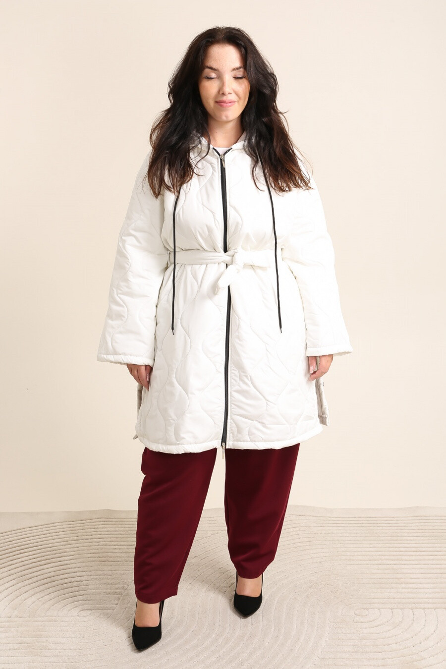 Grossiste Pomme Rouge Paris - Doudoune fendue avec ceinture blanc (T3020)