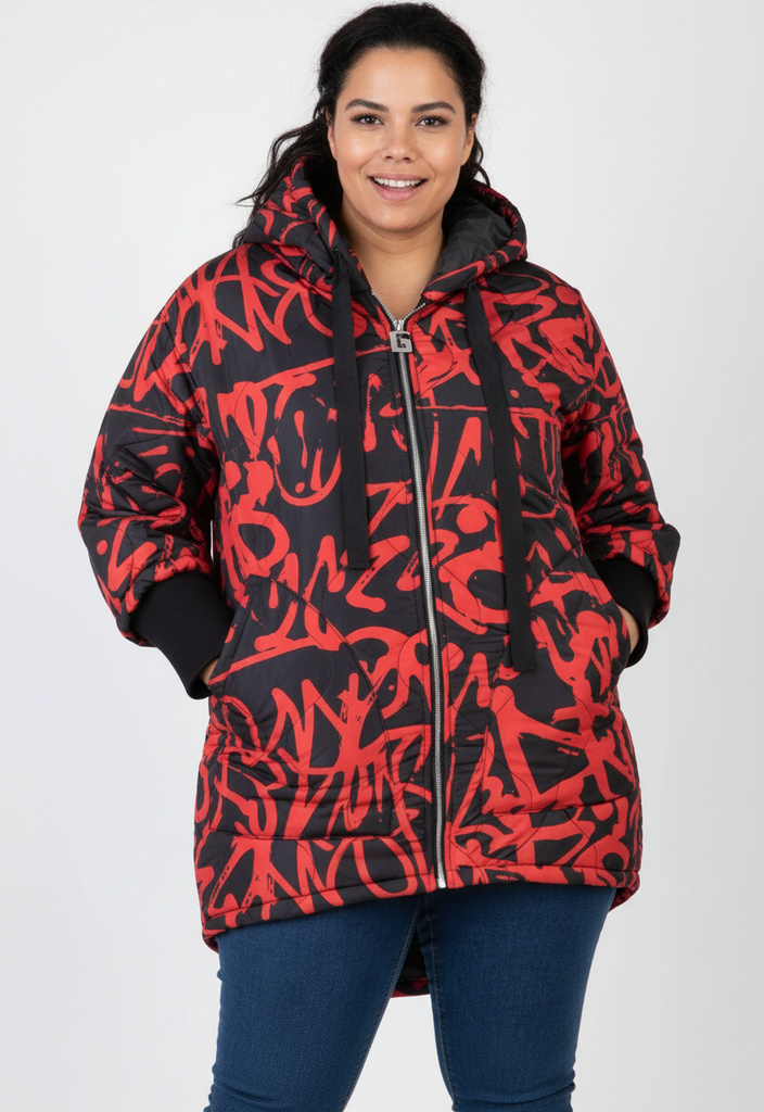 Wholesaler Pomme Rouge Paris - Plus size red printed puffer jacket