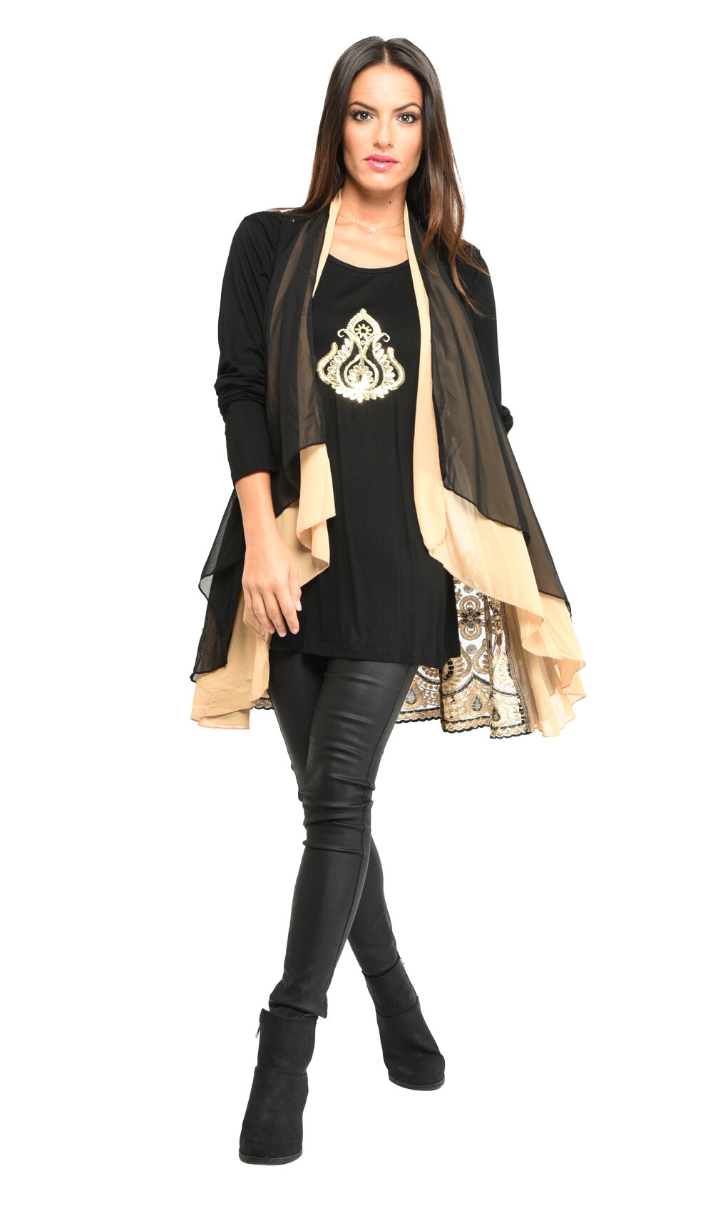 Grossiste Pomme Rouge Paris - Ensemble top + gilet brodées (A823)