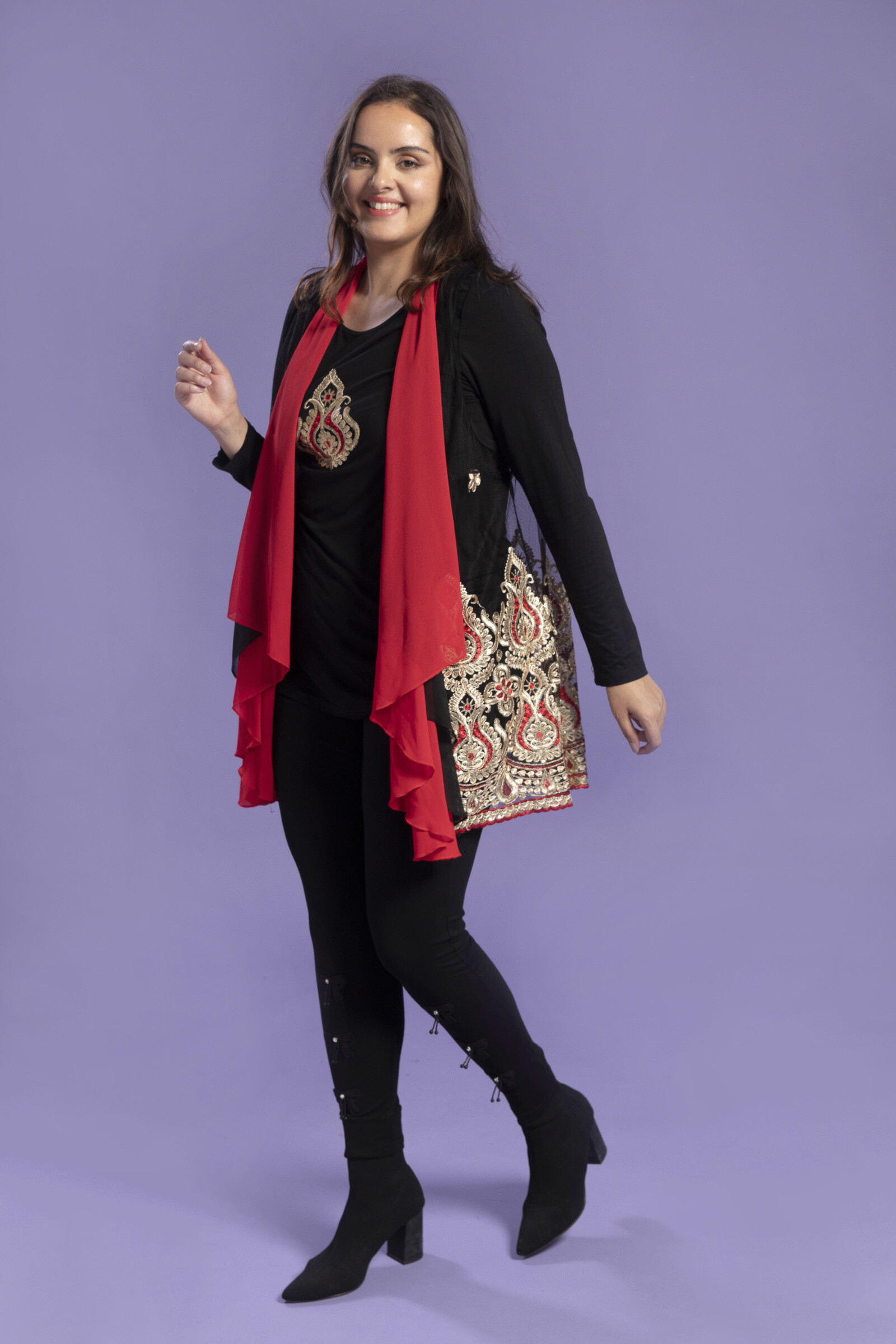 Grossiste Pomme Rouge Paris - Ensemble top + gilet brodées (A823)