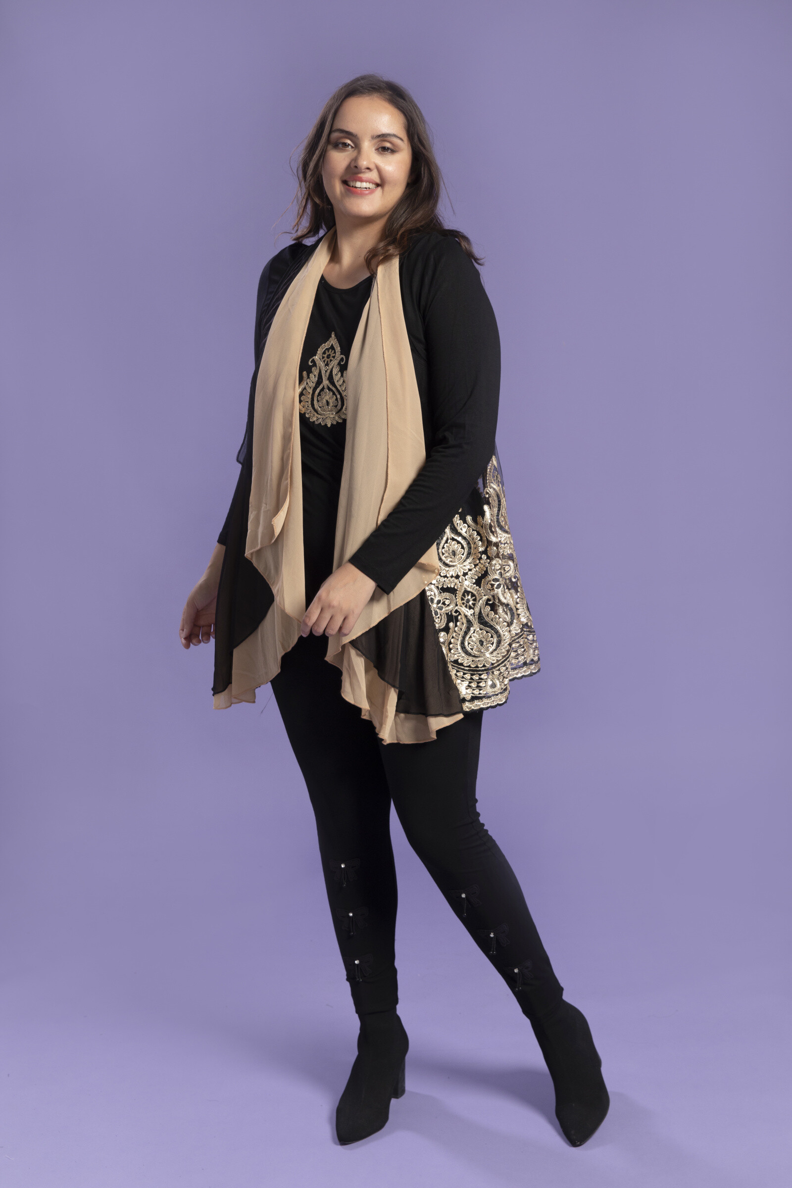 Grossiste Pomme Rouge Paris - Ensemble top + gilet brodées (A823)