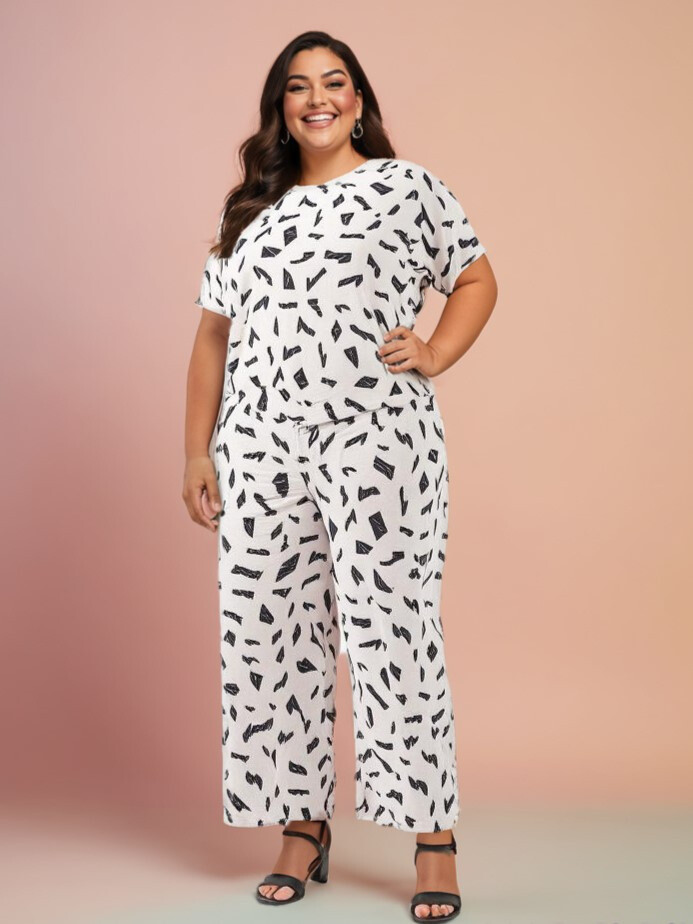 Mayorista Pomme Rouge Paris - Conjunto top + pantalón estampado (C6198)