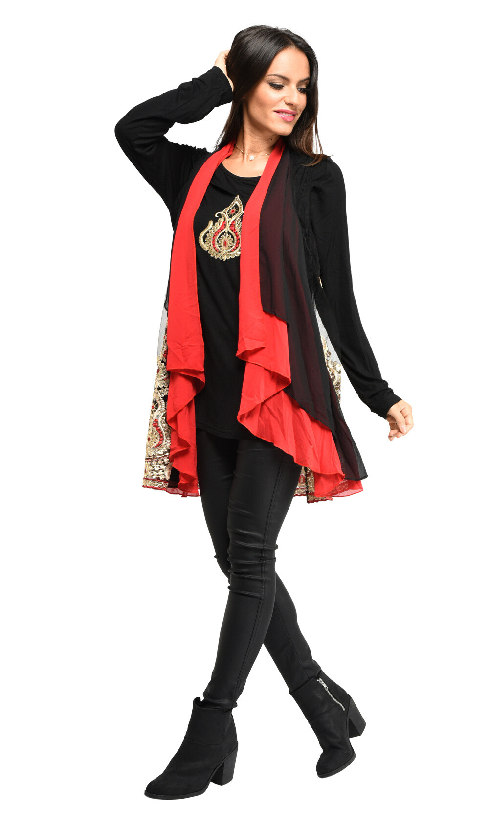 Grossiste Pomme Rouge Paris - Ensemble top + gilet brodées (A823)