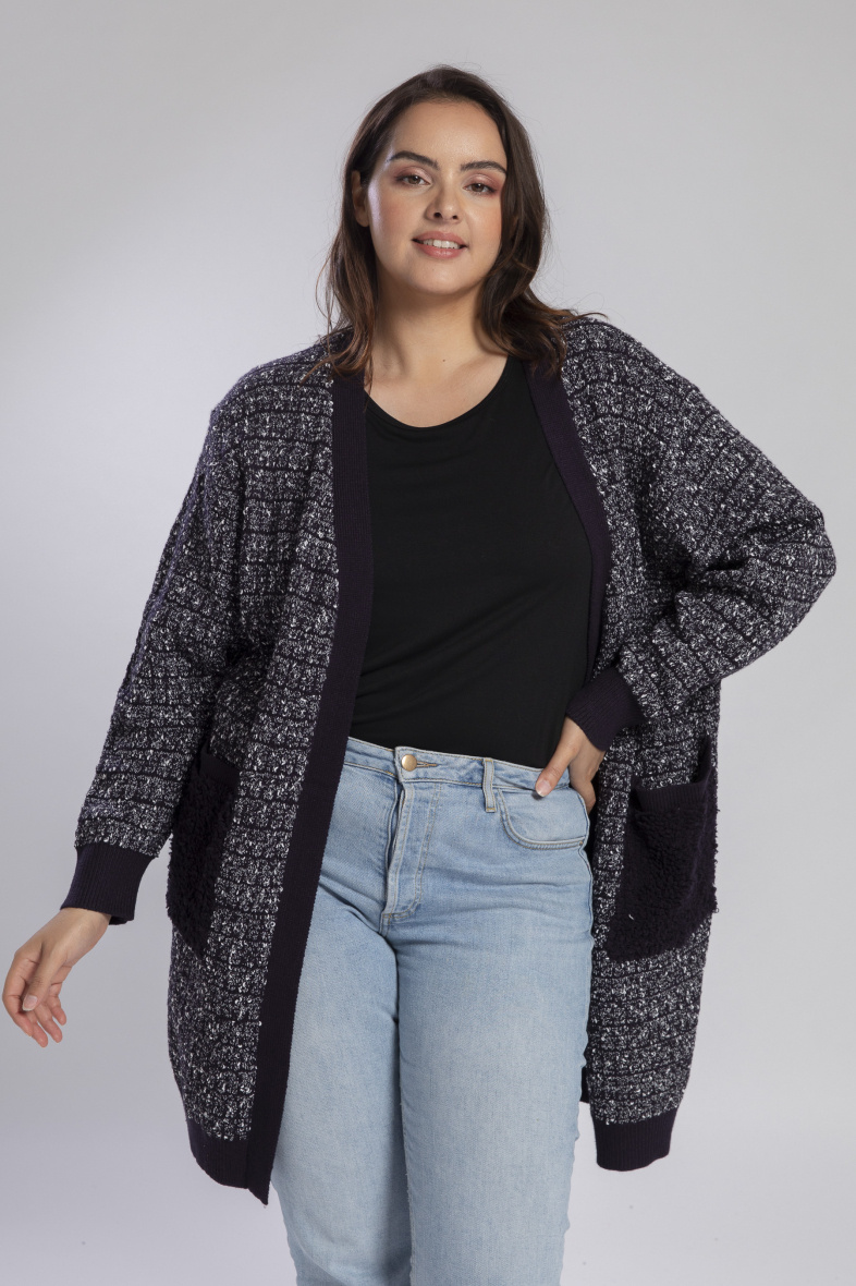 Grossiste Pomme Rouge Paris - Gilet chiné bleu marine (JX081)