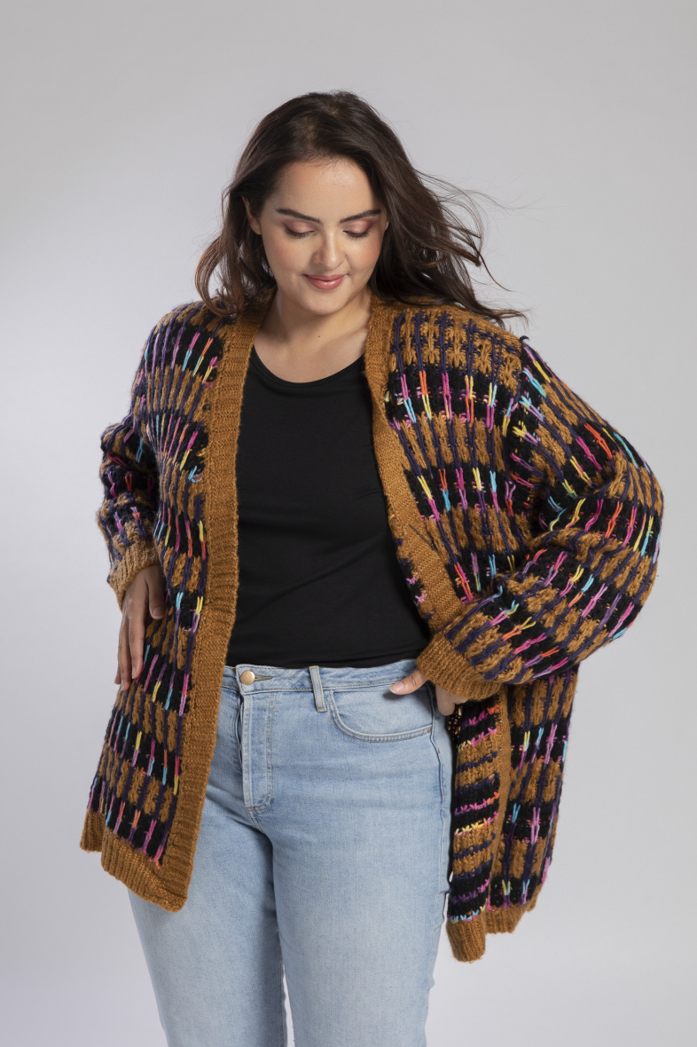 Grossiste Pomme Rouge Paris - Gilet multicolore camel (JX082)