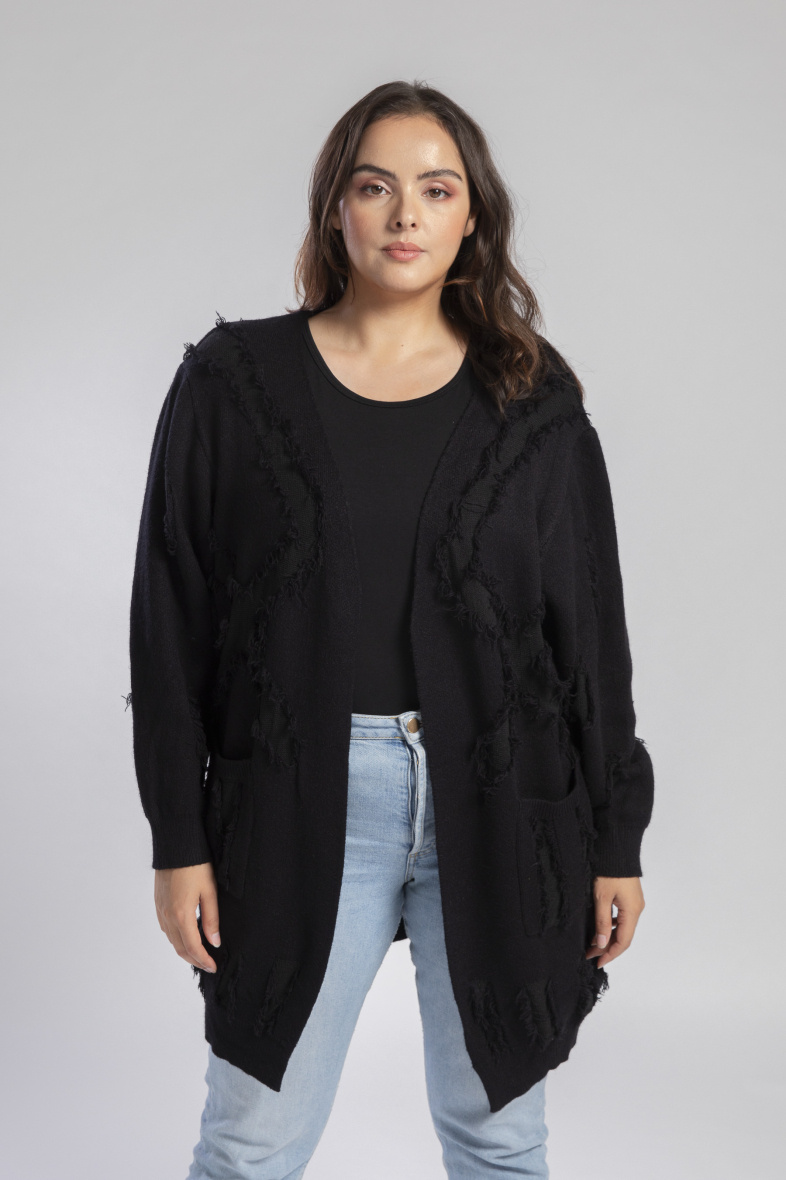 Grossiste Pomme Rouge Paris - Gilet noir avec nervure (JX085)