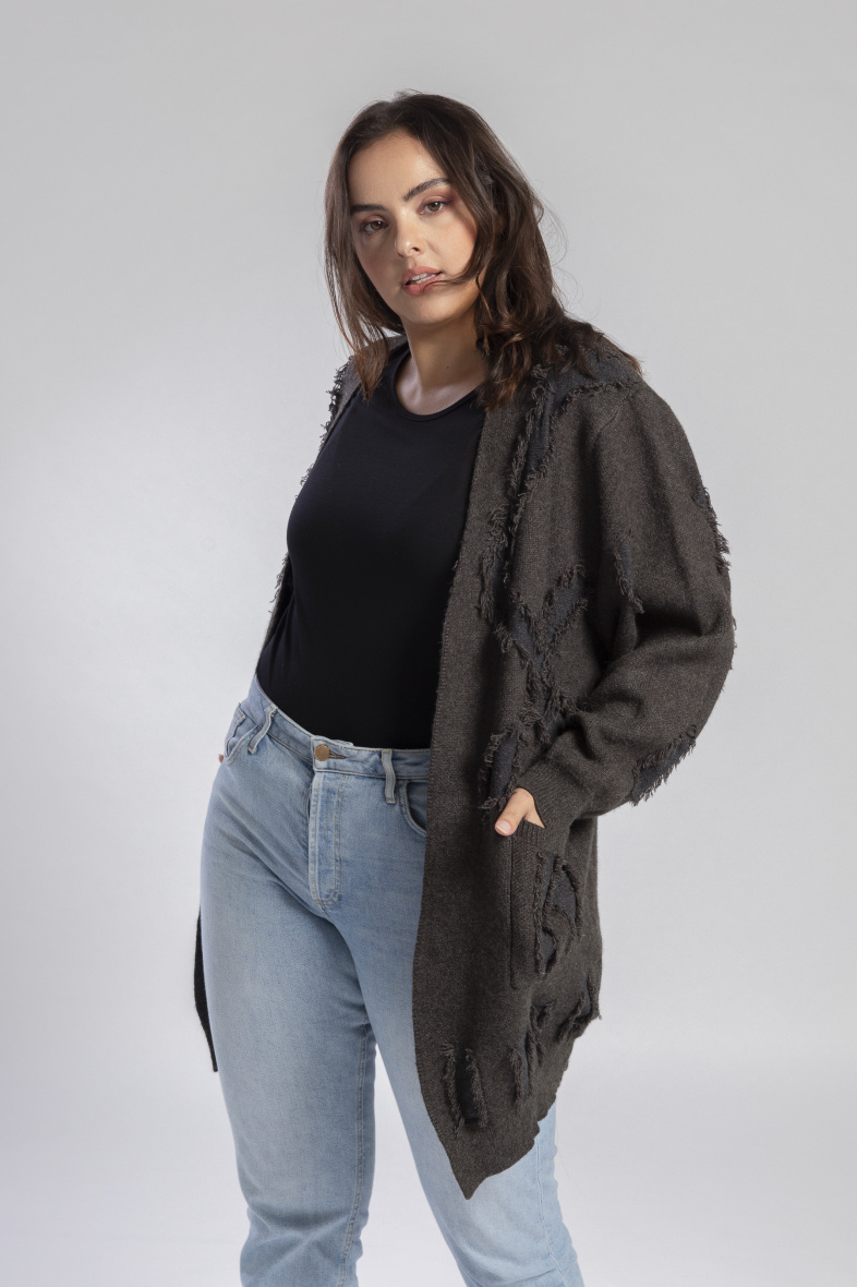 Grossiste Pomme Rouge Paris - Gilet gris avec nervure (JX085)
