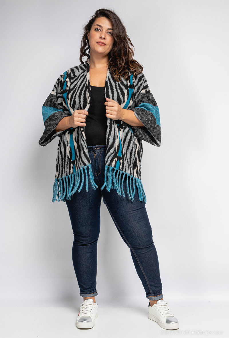 Wholesaler Pomme Rouge Paris - Blue pattern fringed vest (T08001)