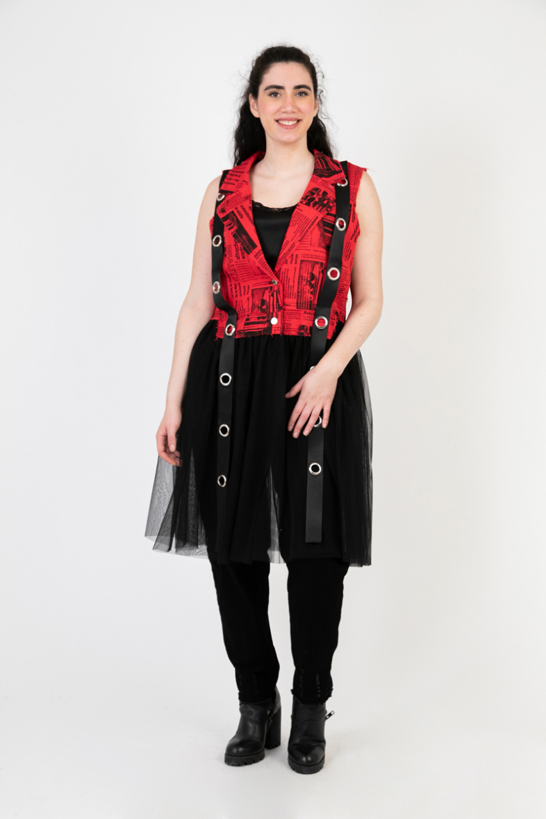 Wholesaler Pomme Rouge Paris - Bi-material denim and tulle vest (C6515)