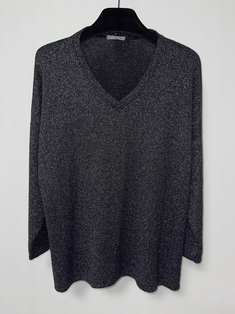 Grossiste Pomme Rouge Paris - Pull lurex noir (T3195)