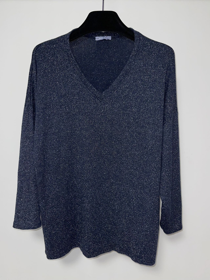Wholesaler Pomme Rouge Paris - Navy blue lurex sweater (T3195)