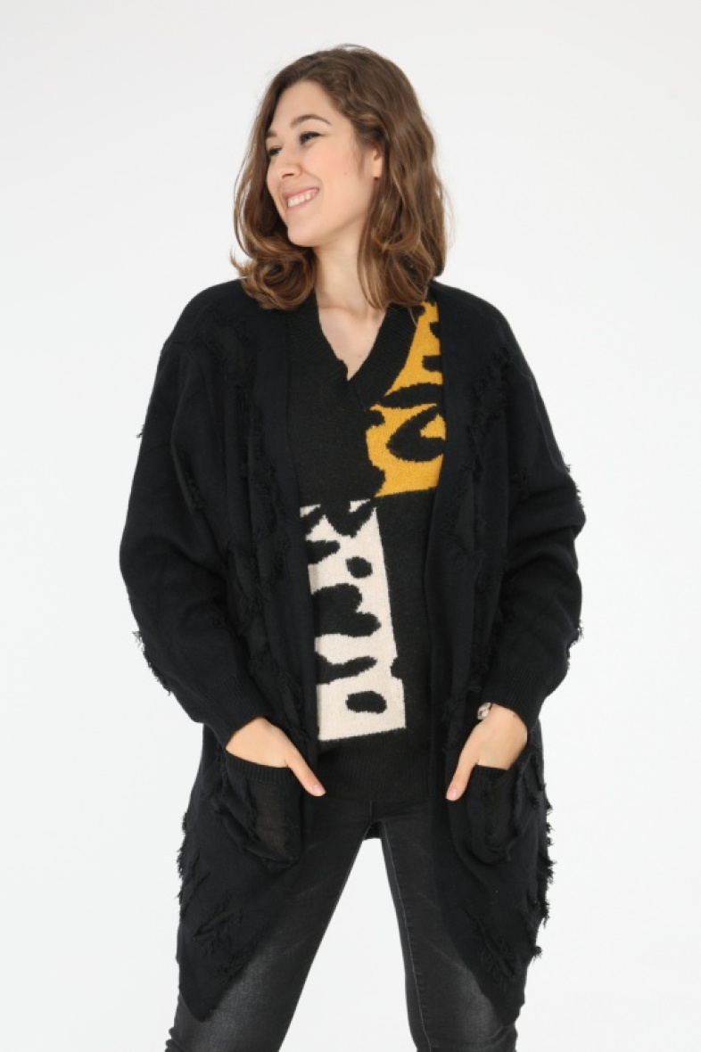 Grossiste Pomme Rouge Paris - Gilet noir avec nervure (JX085)