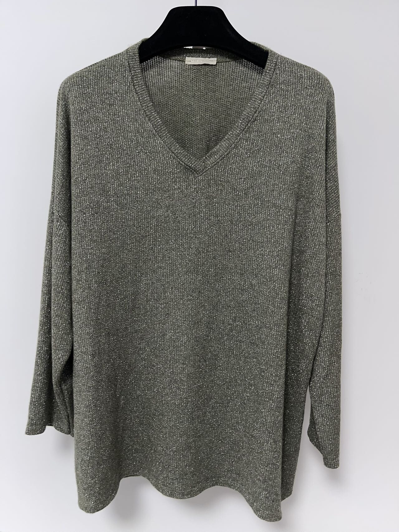 Grossiste Pomme Rouge Paris - Pull lurex kaki (T3195)