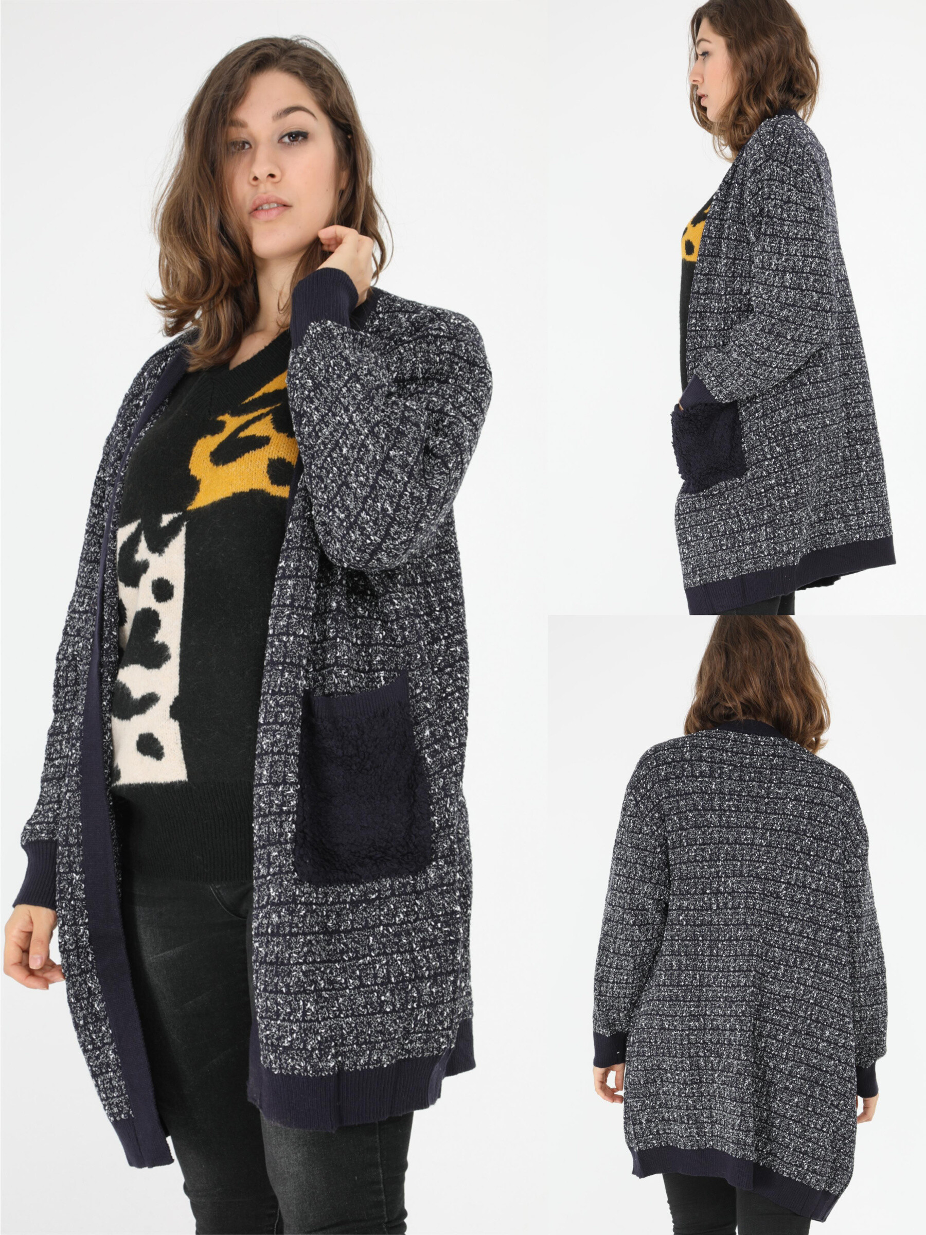 Grossiste Pomme Rouge Paris - Gilet chiné bleu marine (JX081)